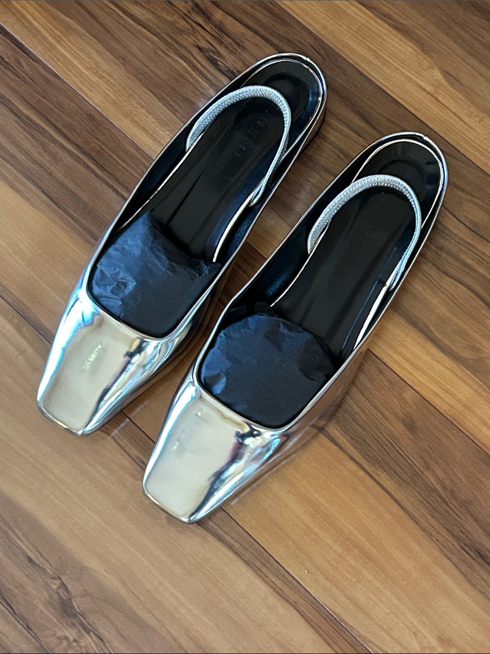 M. Gemi Italian Metallic Silver Slingback Slip Ons Square Toe - Picture 4 of 8